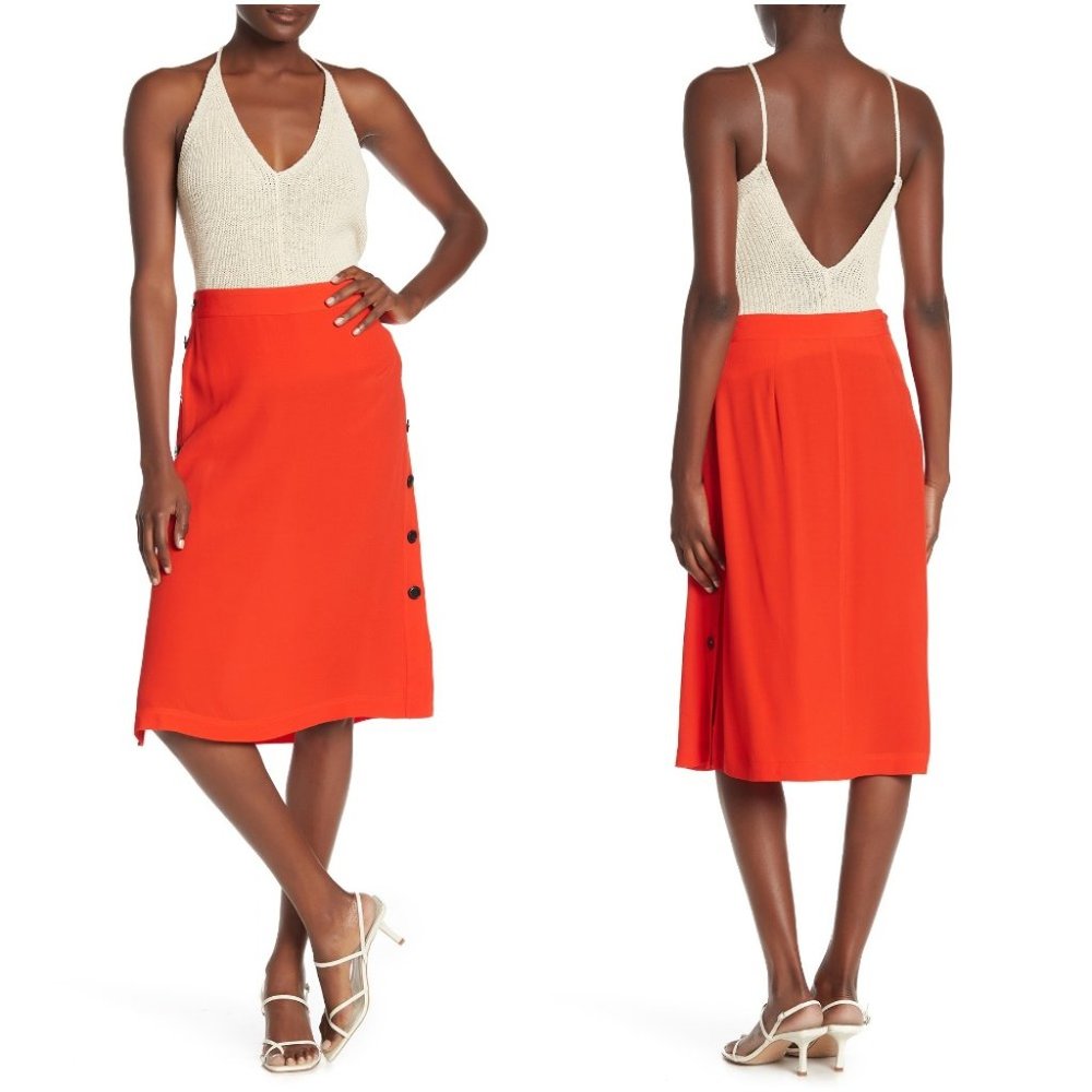 NWT MADEWELL Solid Side Button Unlined Midi Skirt